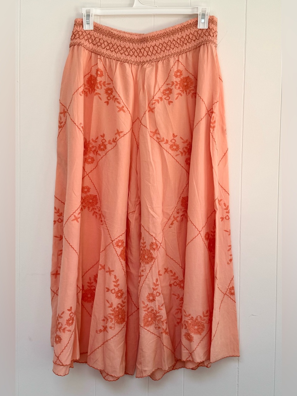 New Free People Waverly Pants Sun Blush Embroidered Beach Culotte XL Summer NWT - Picture 2 of 8